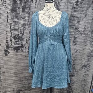 Babydoll Textured Dress Sz M Milkmaid Balloon Sleeve Regency Soft Girl Y2K Fairy